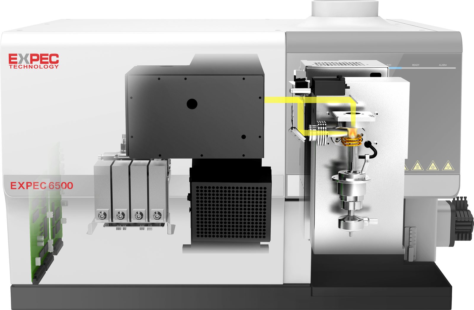 Schnittbild EXPEC 6500D ICP-OES-Spektrometer mit Optik, Dual-View-Strahlengang und vertikaler Fackel
