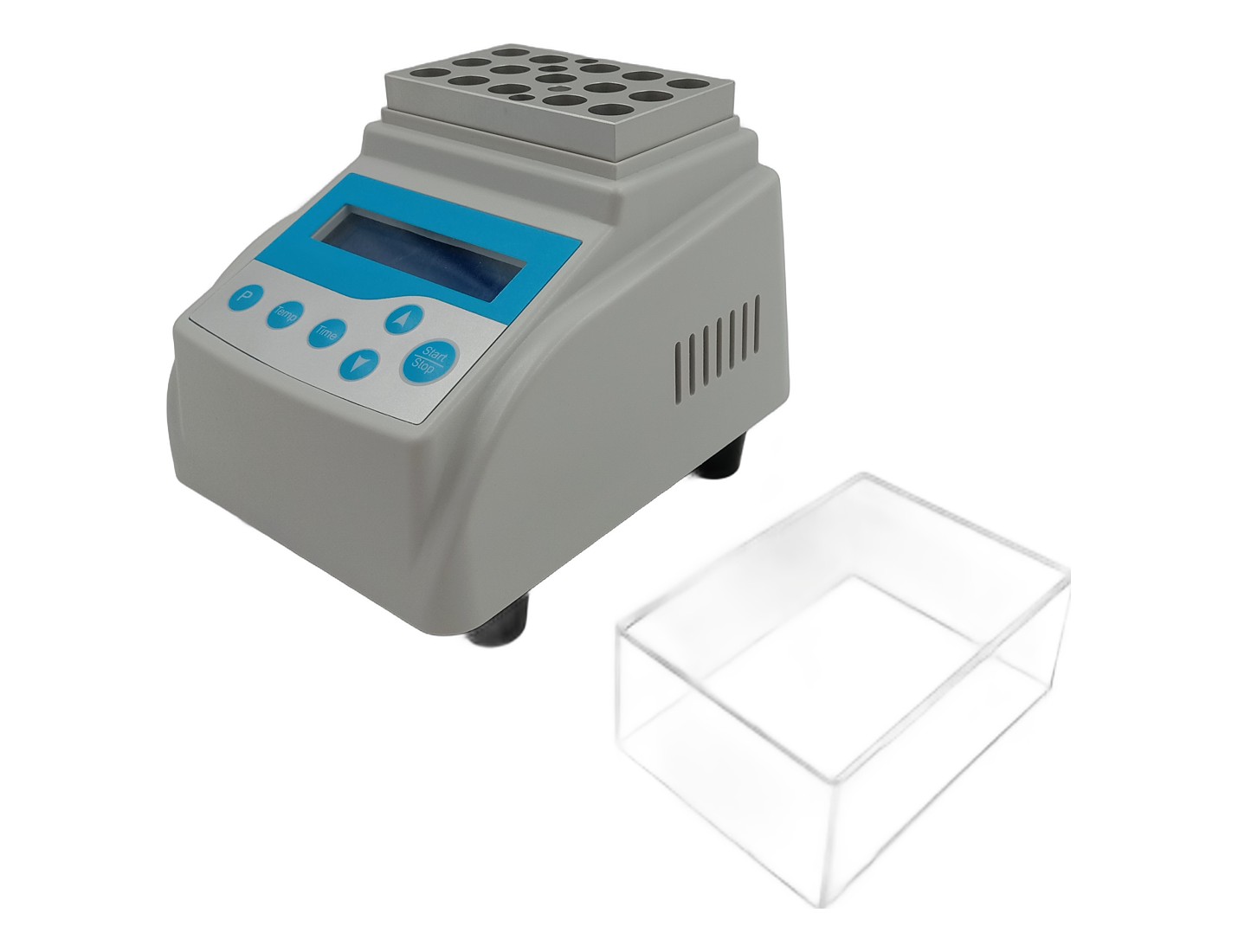ALEMADR-MC Mini-Trockeninkubator mit eingesetztem Block und abgenommener transparenter Haube