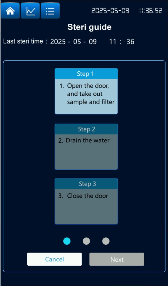 MBINCO-HT sterilization guide on the touch screen