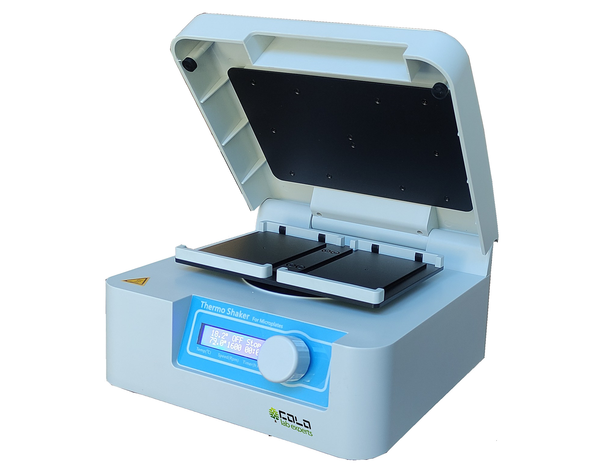 MTP200 thermo shaker for microplates, two plate positions, LCD display and setting knob