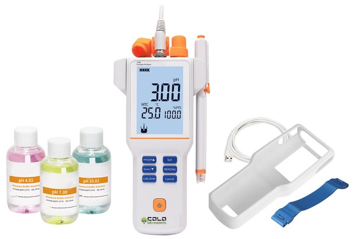 VIKING-PH110 prenosivi pH metar standardna isporuka sa elektrodom, pH puferima i silikonskom futrolom