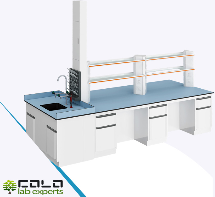 Central Work Bench with sink and reagent shelf