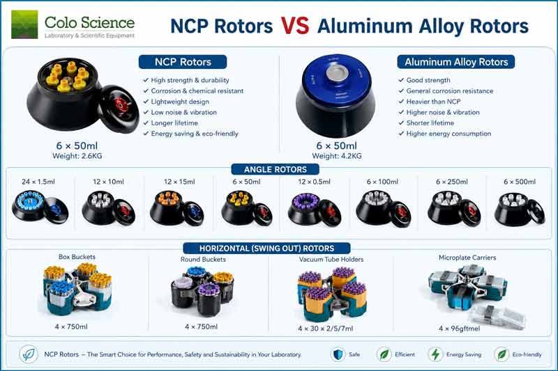 Manufacturer comparison of NCP composite centrifuge rotors and aluminium alloy rotors